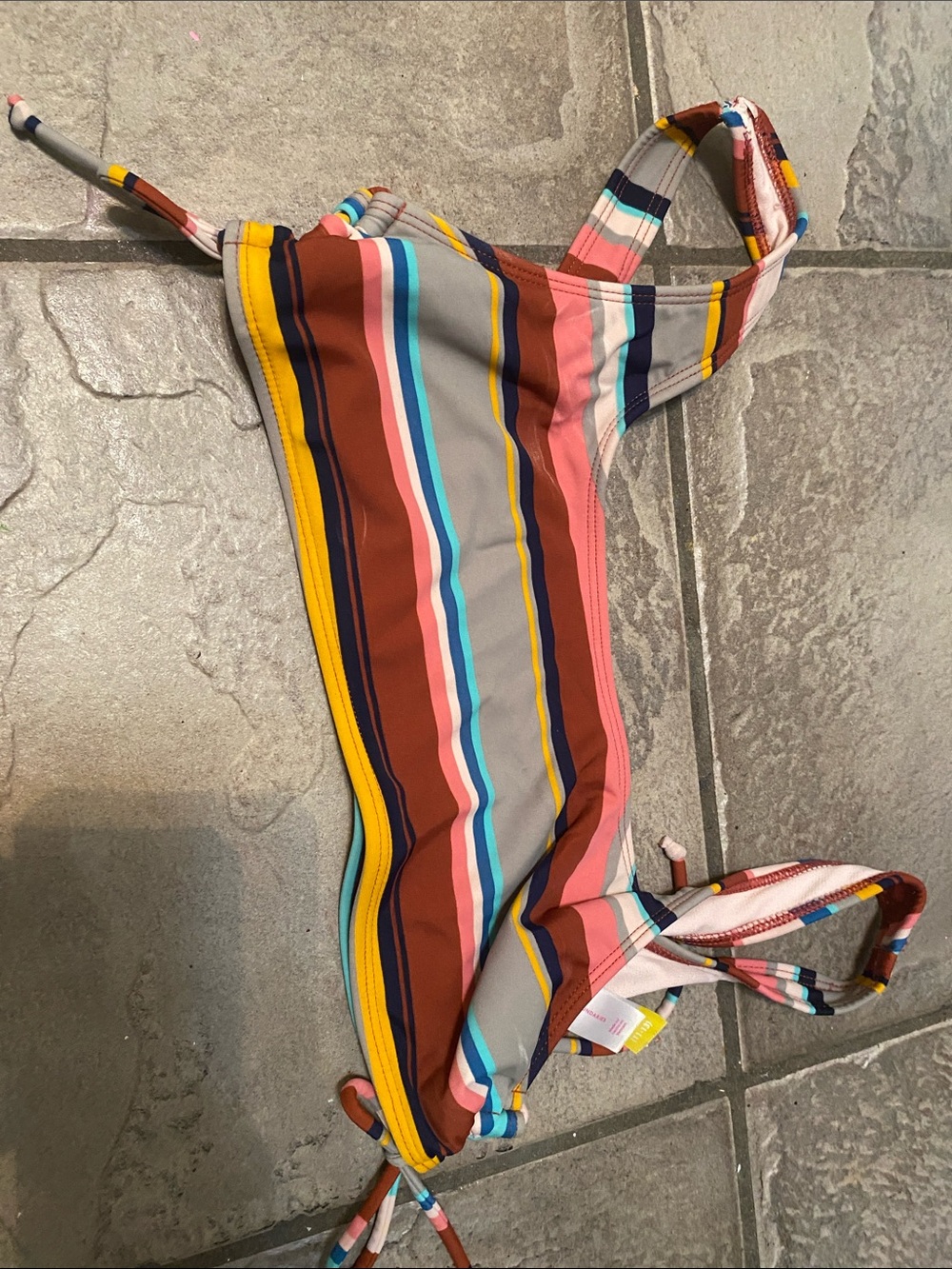 Striped Multicolor Bikini Top - Pink, Brown, Gray, Yellow, Blue